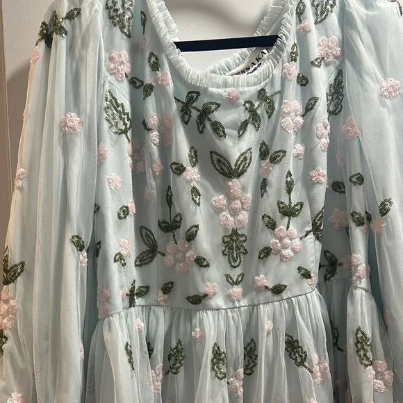 Floral Embroidered with Sequins Dress - Light Blue - Picture 3 of 3